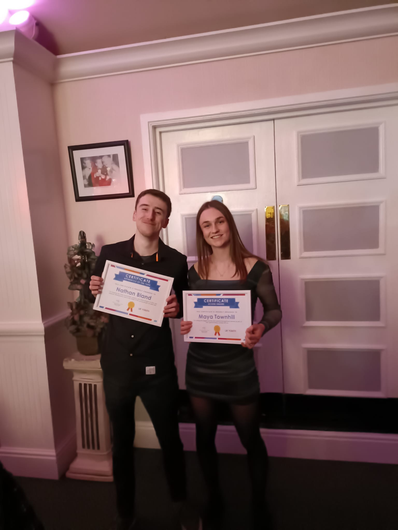 two apprentices winning a UK Youth Award in 2023