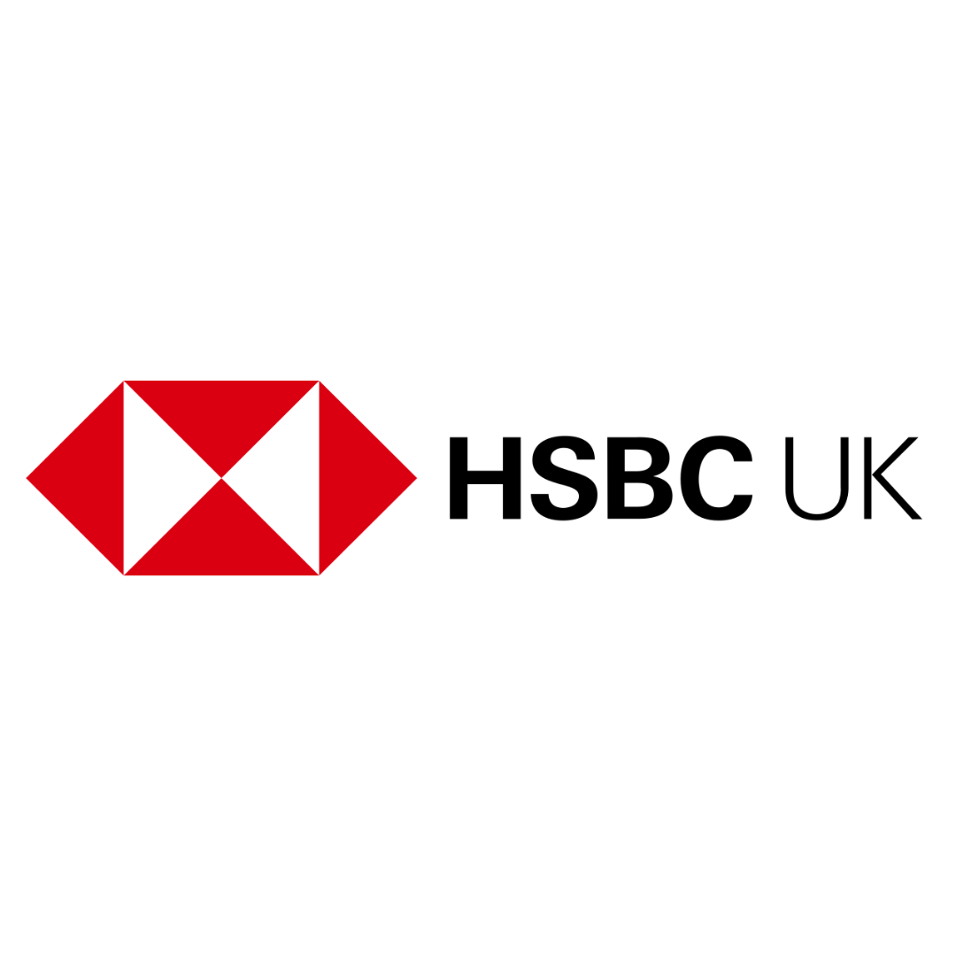 HSBC UK logo with red and white trinalges